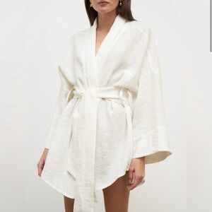 White cotton linen blend wrap top